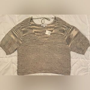 NWT Women’s And Now This Crop Short Ballon Sleeve Sweater Size 3X Green/Cream